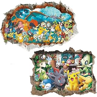 HUIHUIGE 2 pièces Pokemon Stickers | Autocollant Mural Pikachu pour Enfants Tatouage Mural Pokemon Pikachu Sticker Mural Décoration Murale pour Les Enfants S Room Chambre bébé Gorgeous