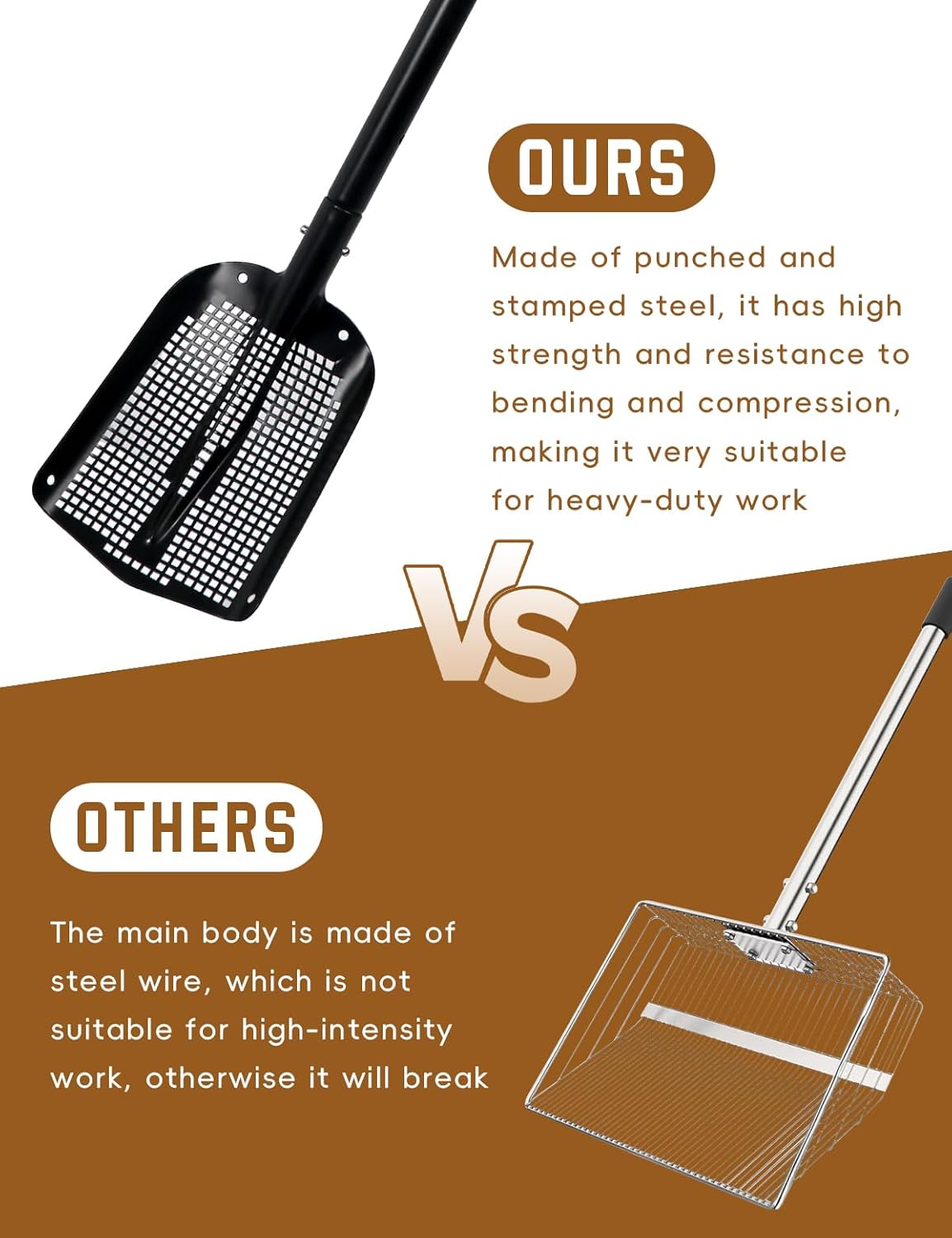 Heavy Duty Sifting Shovel with Adjustable Handle (26"-48") – Metal Sand Sifter Scoop with D-Grip for Chicken Coop, Beach, Farm Goat Stall & Garden Poop Cleaning – Durable Mesh Design