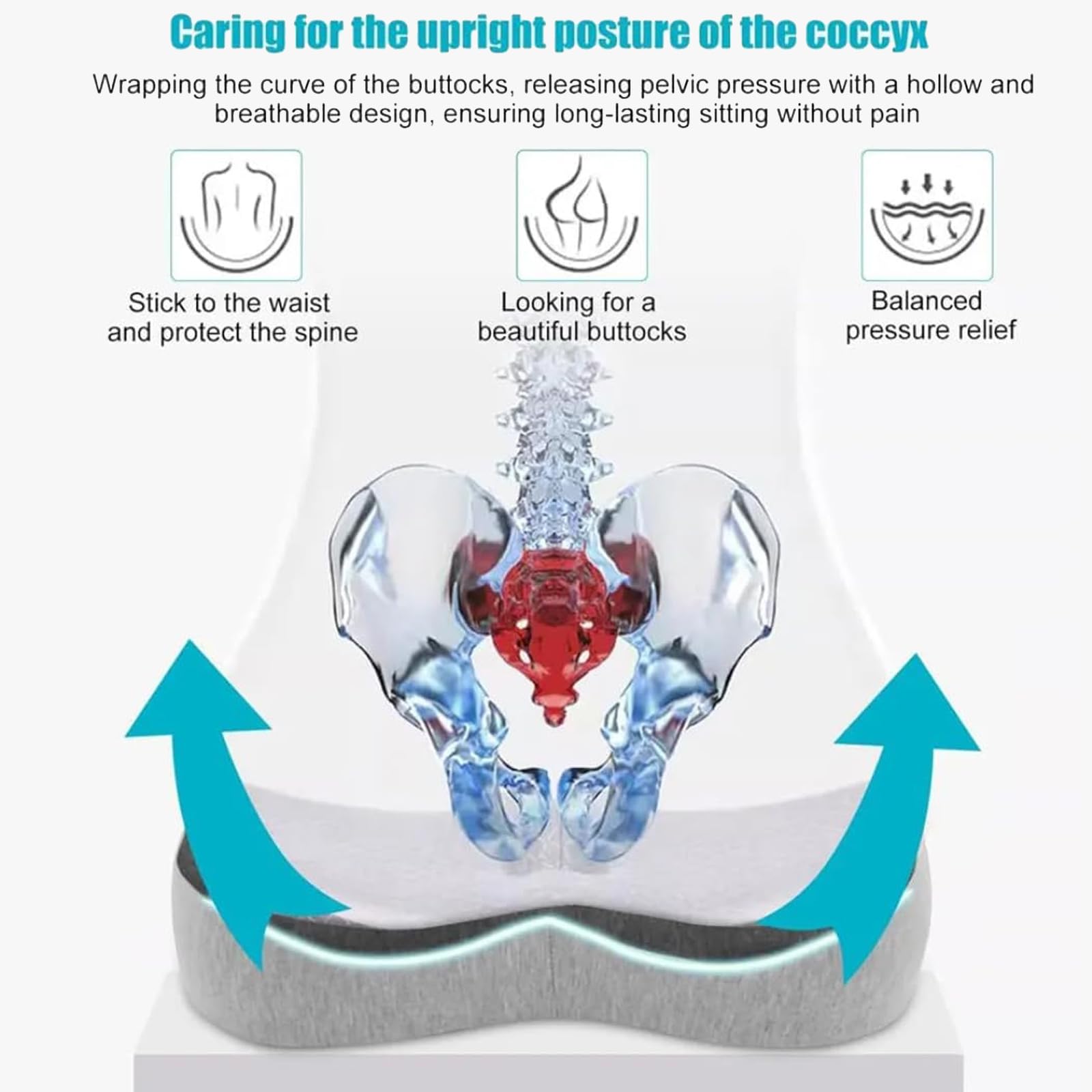 Cuscino per seduta in memory foam, ergonomico per alleviare la pressione per un comfort sano, ideale per lunghe ore seduti in ufficio o a casa