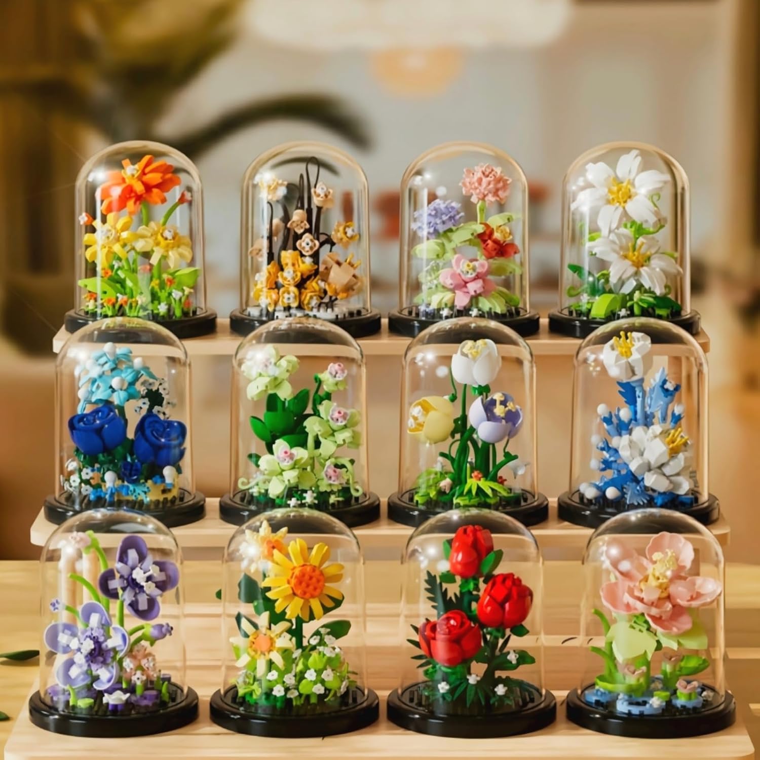 4 Assembly Bonsai Tree Flowers Micro Bricks Building Set with Dust Cover,Artificial Flowers Botanical Collection for Home Decor, Creative Gifts for Adults Women Teens,1136 Pieces