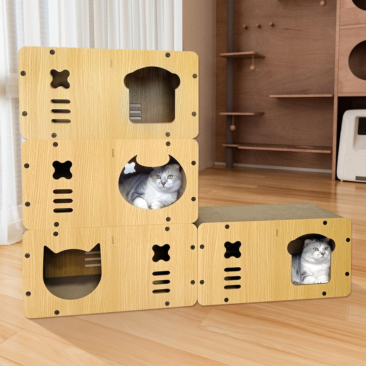 Grotte pour Chat avec Planche à Griffer, Maison pour Chat XXL pour Intérieur en Carton, Carton à Grattoir pour Chat, Salon de Tapis à Gratter, Jouet pour Chat Durable 55 * 29 * 28cm (Tête de
