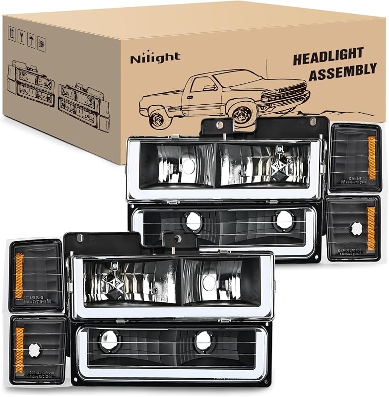 Conjunto de faróis LED com DRL Nilight para Chevy Silverado 1500 2500 3500, Tahoe, C10, CK e Suburban 1994 a 1998 – Par