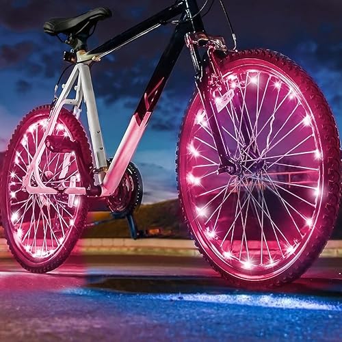 LED Bicycle Wheel Lights – Pink Spoke Lights for Bike Wheels, Custom Colours, All-Angle Visibility, Fits Adults & Kids, Batteries Included