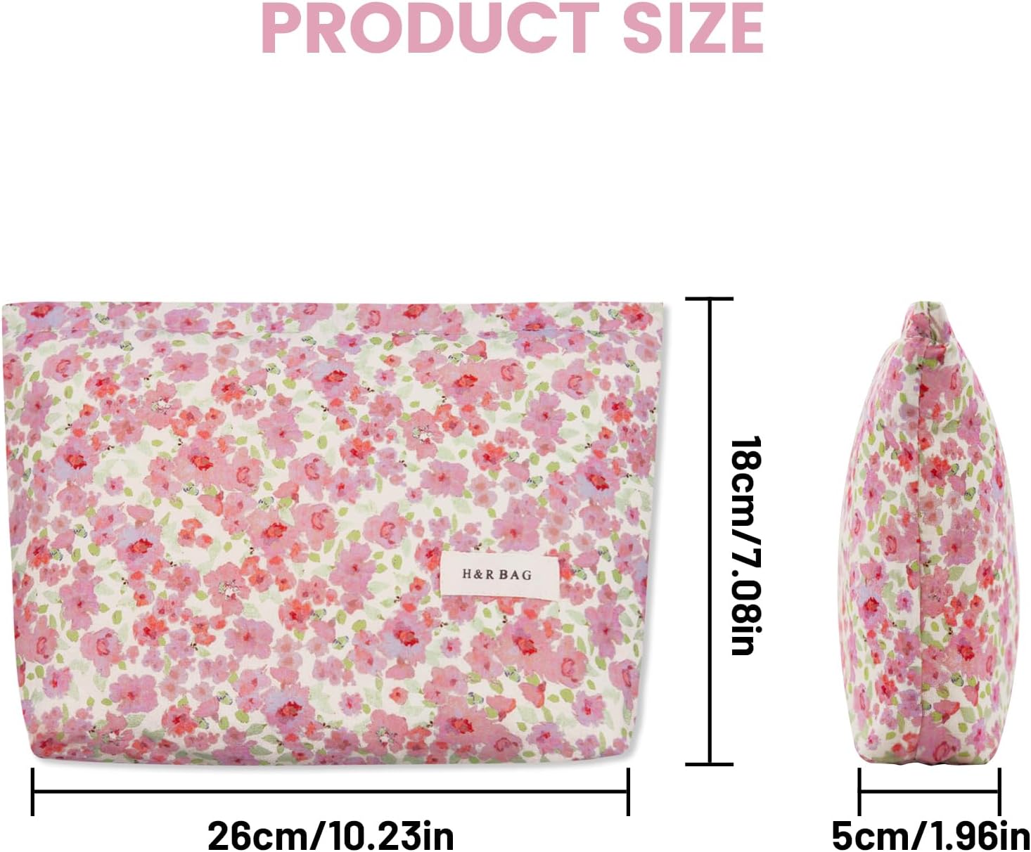 LJCZKA Aesthetic Floral Makeup Bag Cute Cotton Make up Pouch Large Flower Travel Toiletry Organizer Bag (Pink) - Image 3