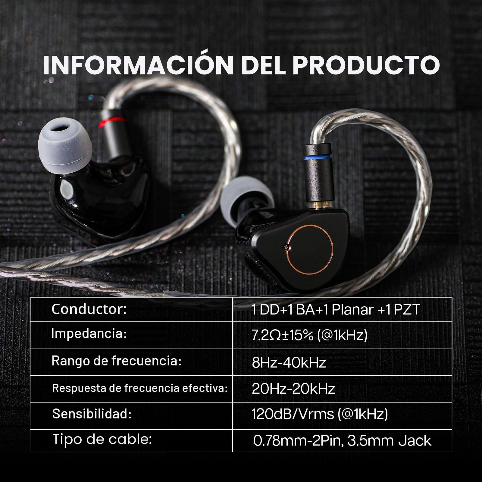 Linsoul SIMGOT SuperMix 4 Auriculares intraurales HiFi IEM 1DD+1BA+1Planar+1PZT Hybrid Drivers, Auriculares de juego con cable OFC chapado en plata para músico audiófilo