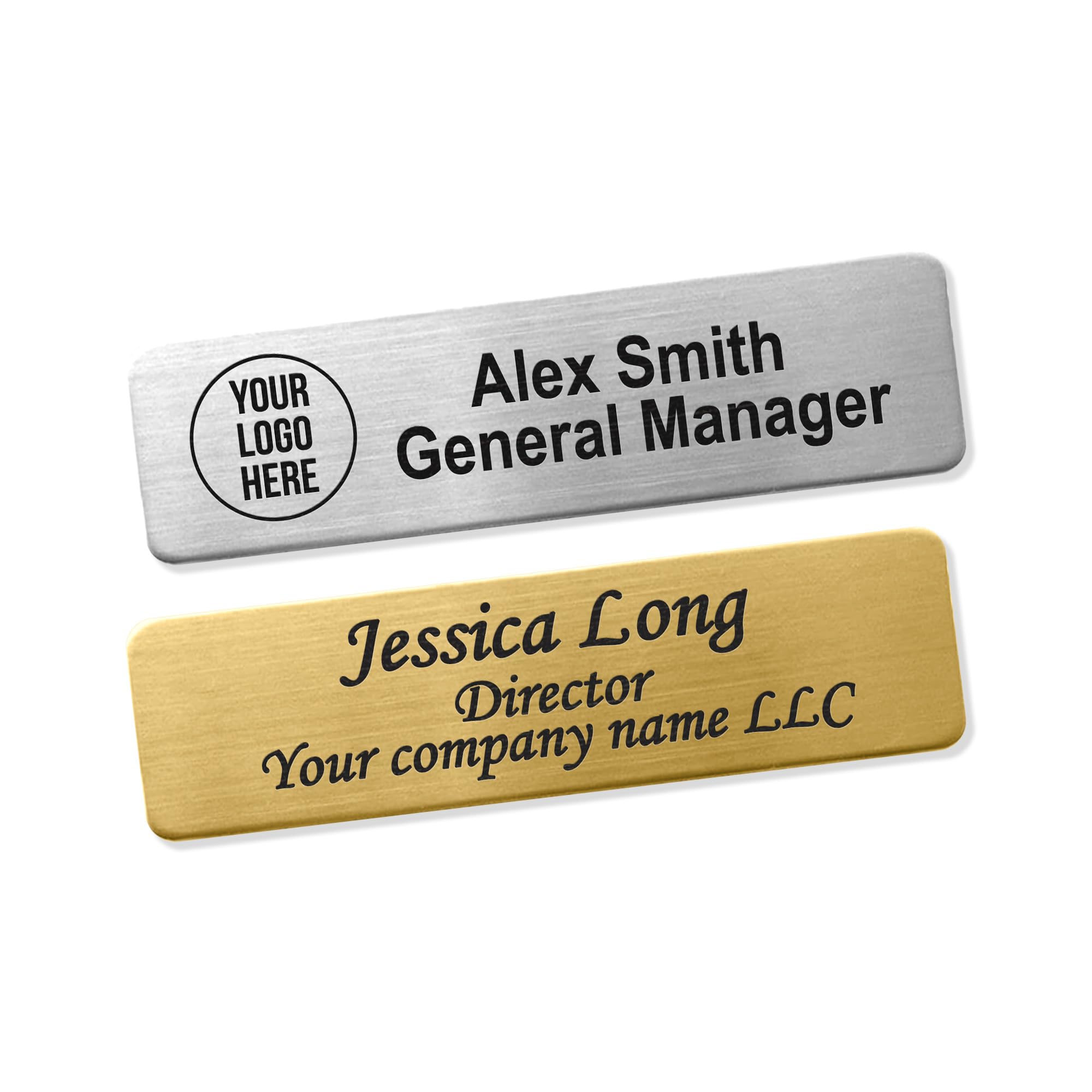 Custom Engraved ID Name Tag Badges Identification Personalized with Text & Logos, Metal Name for Clothing with Pin or Magnetic Backing Plates for Business and Employees (Only Text)