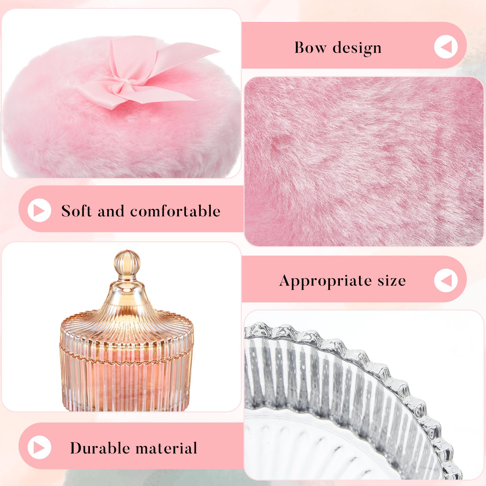 Tioncy 4 spugnette grandi per cipria per il corpo e contenitore per cipria con soffio, extra large, morbide, lavabili, riutilizzabili, grandi, soffici, per trucco bagnato e asciutto