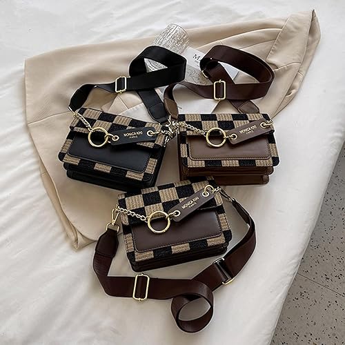 Miniatura 7 de Bolso cruzado a cuadros con solapa de tablero de ajedrez para mujer, bolso cruzado vintage a cuadros con cadena