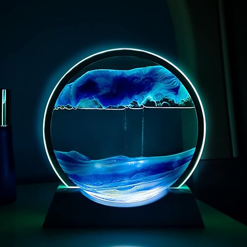 Miniatura 2 de Akaco Arte de arena movimiento líquido con base de madera blanca clara, arte de arena en movimiento, flujo de vidrio redondo, pintura de arena, 3