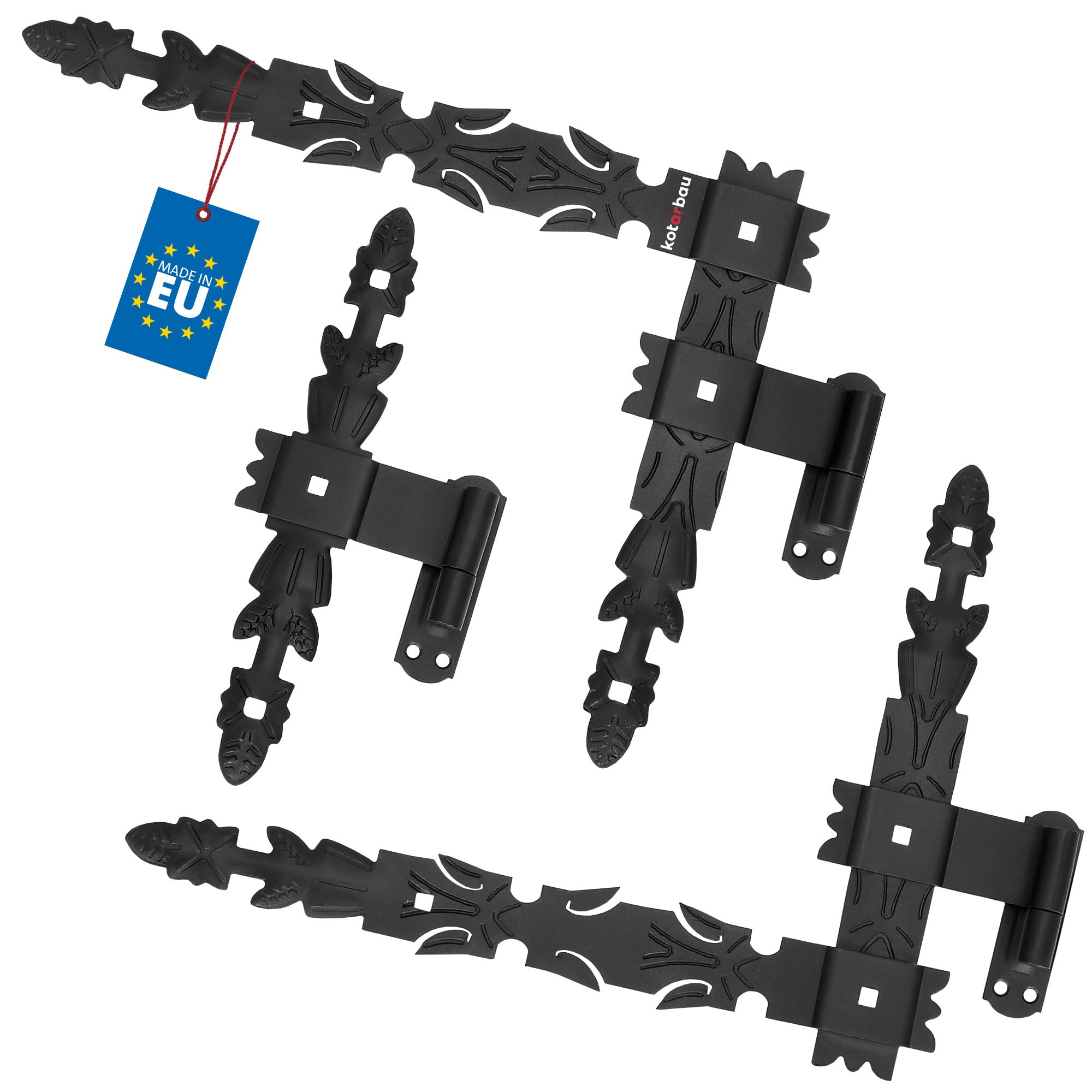 KOTARBAU® Nastro angolare forgiato, 400 x 300 x 40 mm, nero, in acciaio verniciato a polvere, con ganci, per porte in legno, gancio a croce, nero, porta in legno, nero