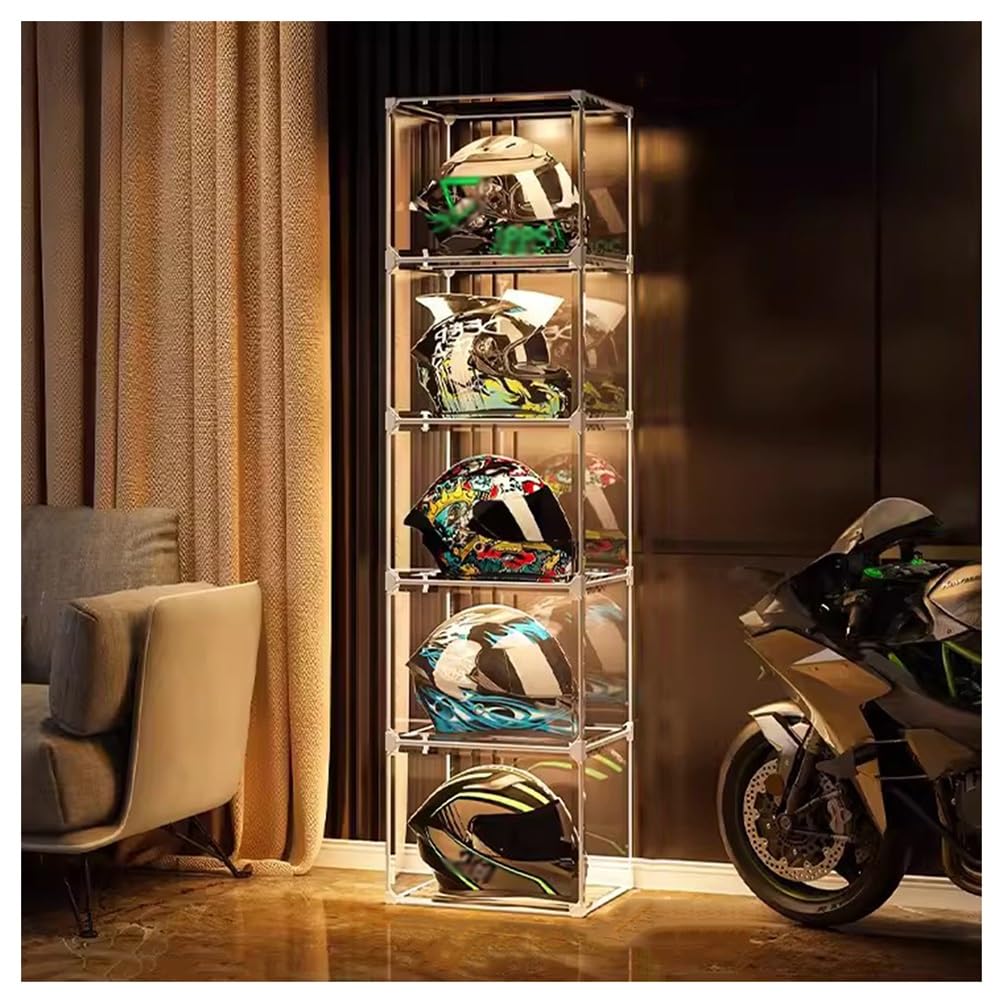 Boîte de rangement pour casques anti-poussière avec vitrine LED empilable