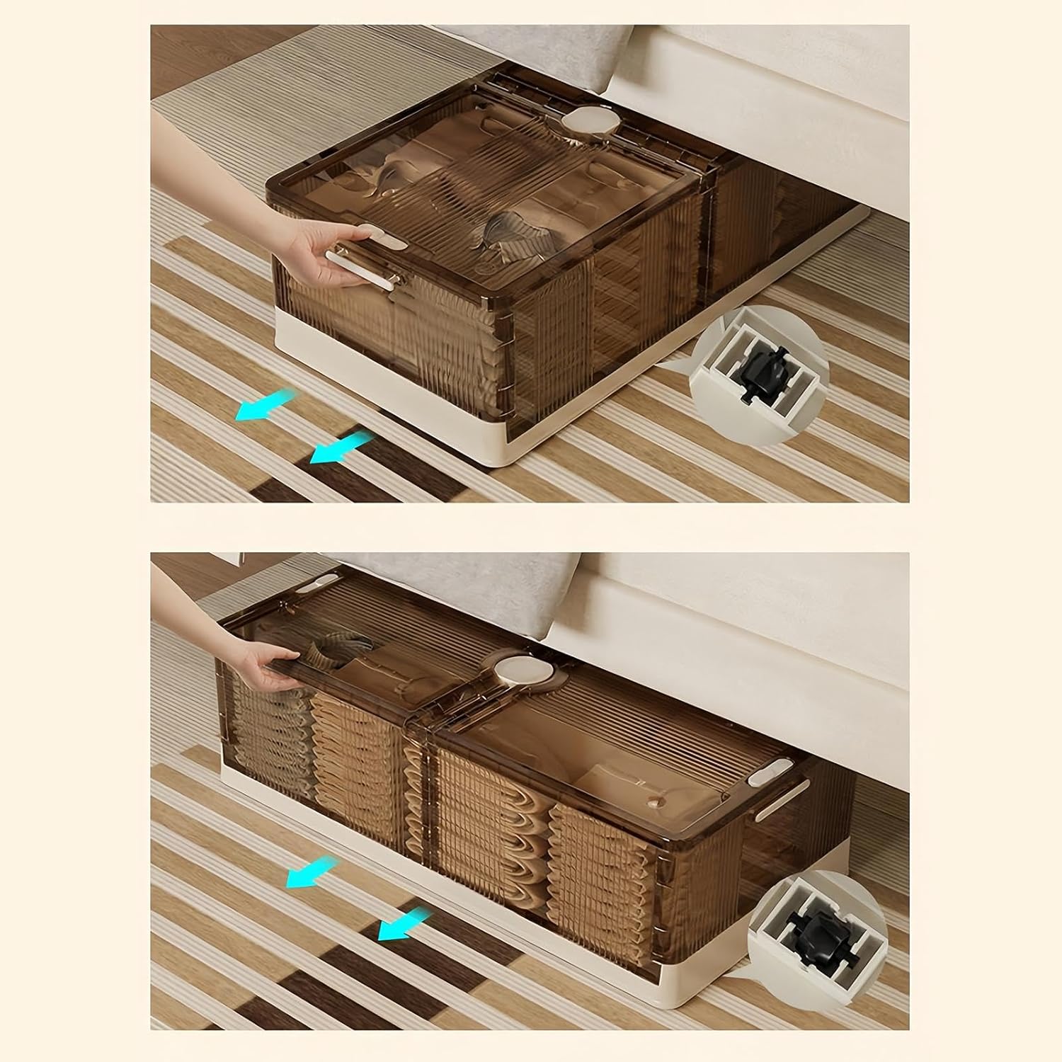 Under Bed Storage - Foldable Clothing Organizer, 1 Piece Fabric Bin For Seasonal Apparel, Frame With Clear Window, Bedroom Supply, Hidden Chest For Linens, Vests And Knits