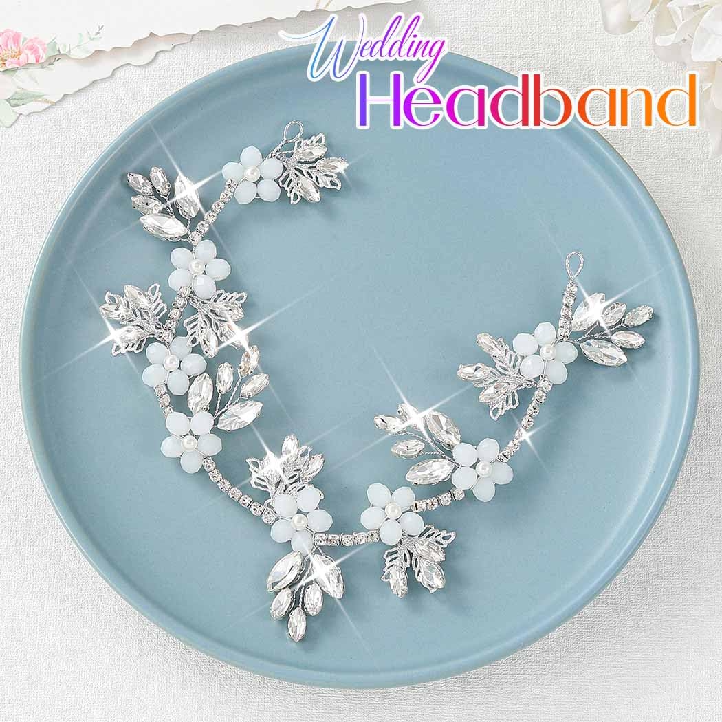 Catery Strass Braut Stirnband Hochzeit Kopfschmuck für Bräute (Silber) | Kristall-Haarschmuck, florale Perlen, Haarschmuck für Hochzeit, Brautjungfer, Abschlussball, glitzernd