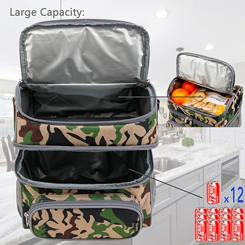 Miniatura 5 de FlowFly Lonchera térmica de doble capa con aislamiento térmico para adultos, bolsa grande para hombres, mujeres, con correa ajustable, bolsillo