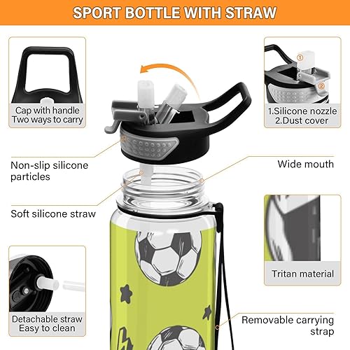 Miniatura 4 de Boccsty Football Goal Ball Star Kids Water Bottle with Straw Sports Bottles BPA-Free Tritan Plastic Water Jug for Women Men Gym Outdoors