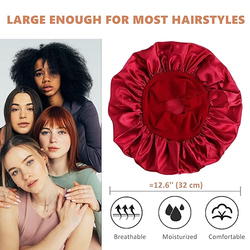 Miniatura 4 de 6 gorros de satén para dormir, gorros para mujeres, gorro de dormir sedoso para cabello rizado para hombres y mujeres