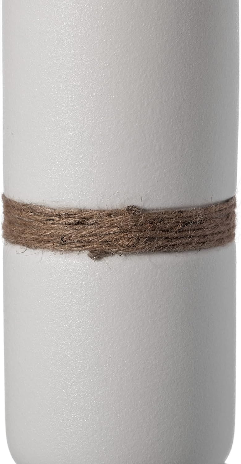Decorative Modern Ceramic Cylinder Shape Table Vase Flower Holder with Rope, White 11 Inch