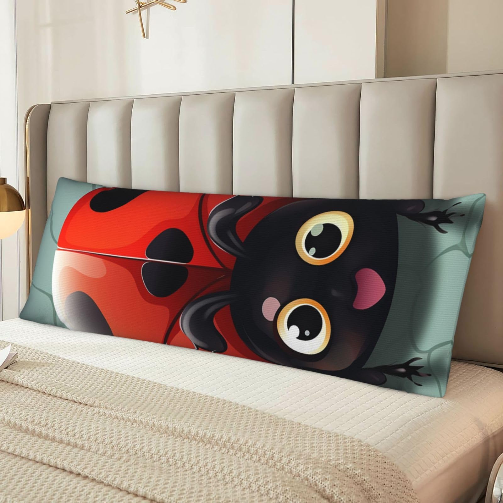 Fodpand Women's Black Cartoon Ladybug Body Pillow Cover 20X54 Inches Soft Microfiber Long Pillow Case For Sleeping & Side Sleepers Comfy Breathable Decorative Body Pillowcase Gifts For Men