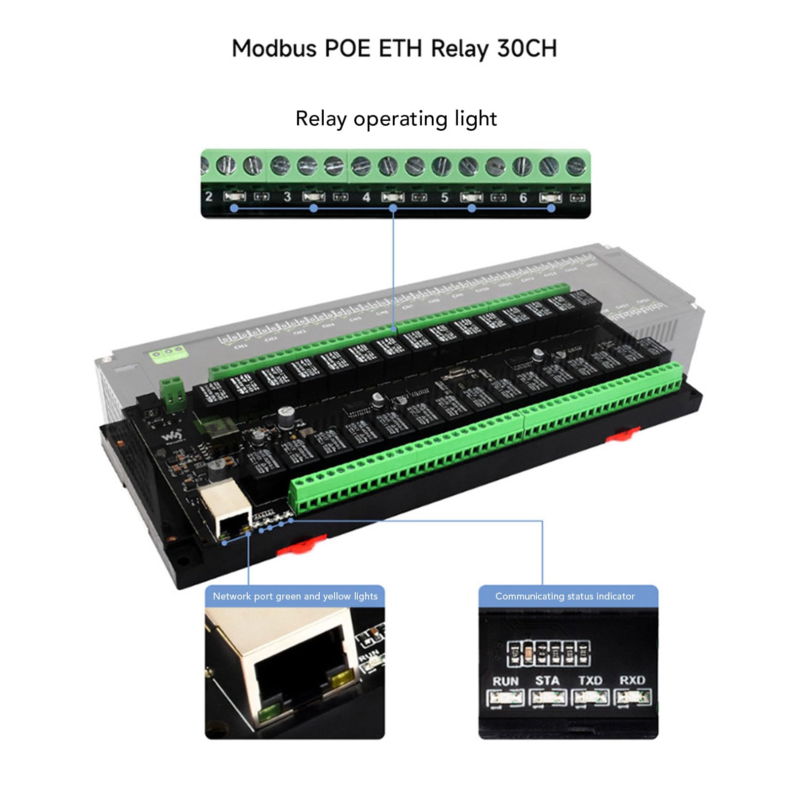 Modulo relè Ethernet PoE, Modulo relè Ethernet per Protocollo Modbus RTU, Scheda Controller relè Porta PoE a 30 con Vari Circuiti di Isolamento e Protezione