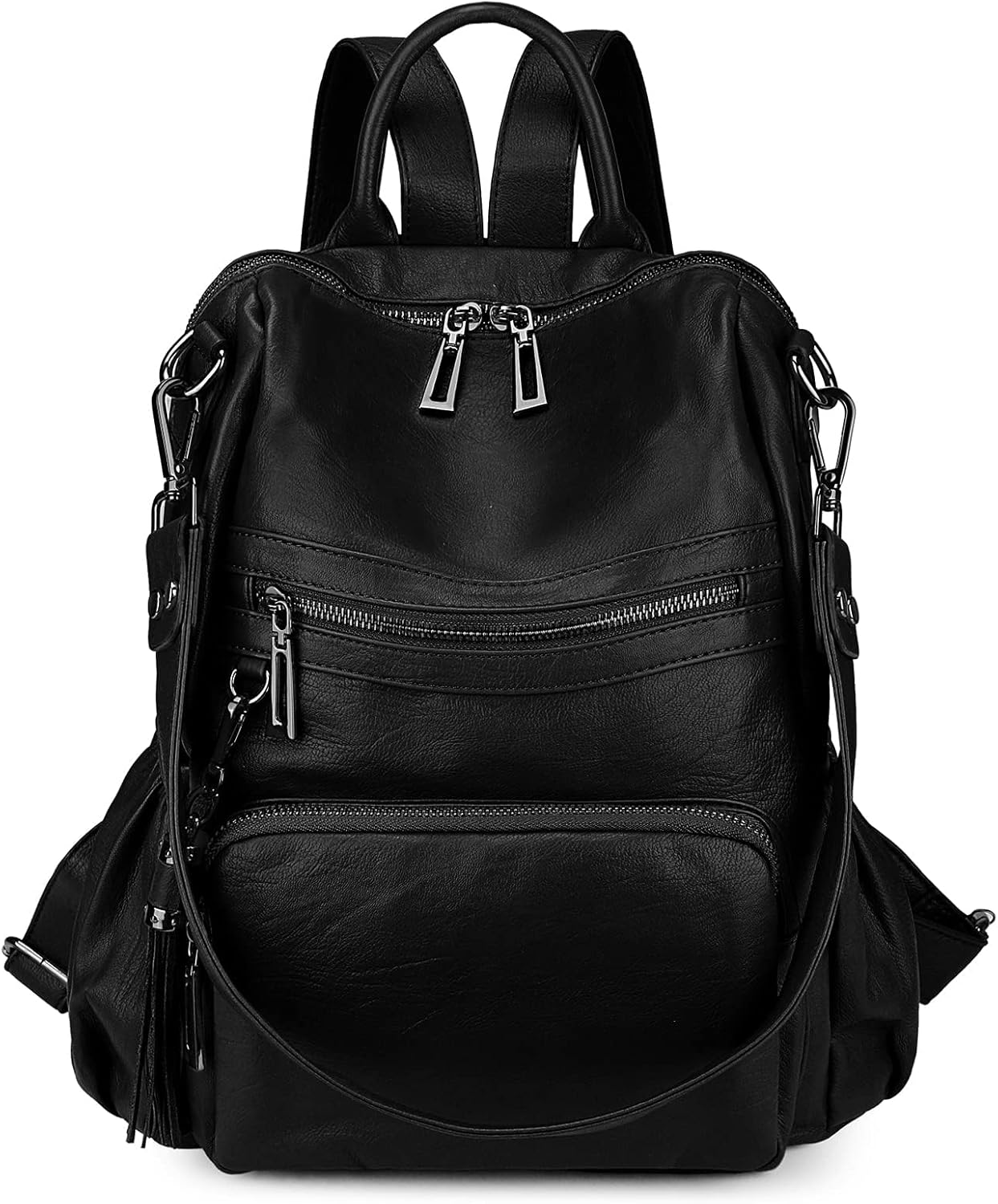 Uromee Travel Backpack Purse for Women Vegan Leather Ladies Fashion Tassel Shoulder Bag Convertible 0243 Black A - Image 3