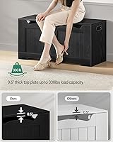 Vista 8 de Baúl de almacenamiento de 43.3", baúl de banco de almacenamiento extragrande con 2 bisagras, caja de madera, organizador de baúl con tapa elevable