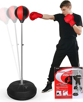 Fitness Reflex Bag, Speed Ball Stand Punching Bag with Gloves, Boxing Bag for Adults and Teens, 59IN Great MMA Training