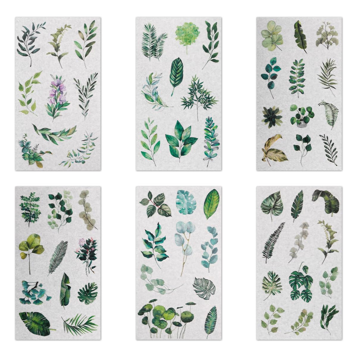 Lotsdonxia Green 6 Sheets Botanical Leaf Stickers, Nature Lant Adhesive Decals For Scrapbooking, Journals, Laptops, Gifts, Crafts, Water Bottles