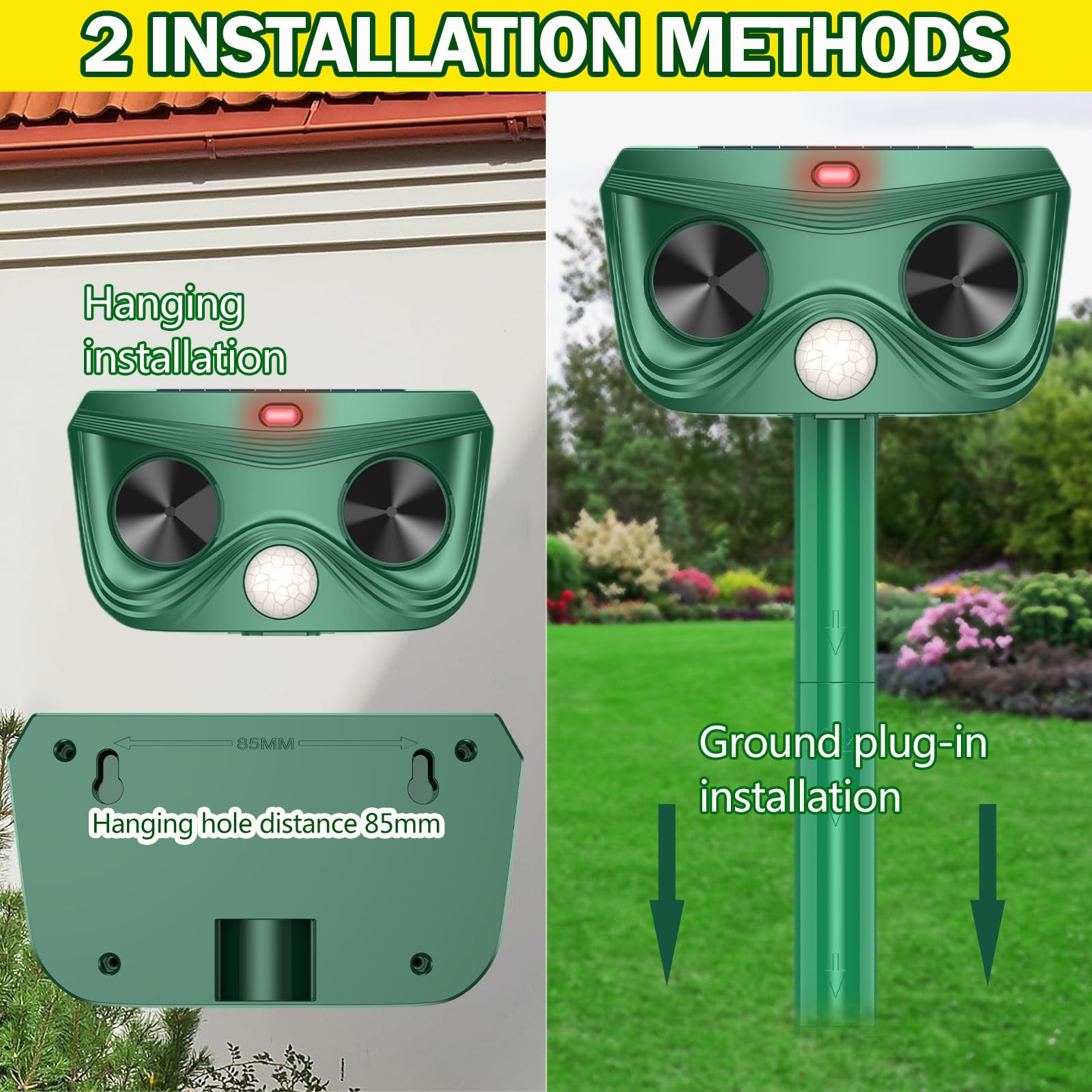 Répulsif à Ultrasons Solaire Pour Animaux - Lot De 2 - Portée 12m - Pour Chats, Chiens, Renards - IP45