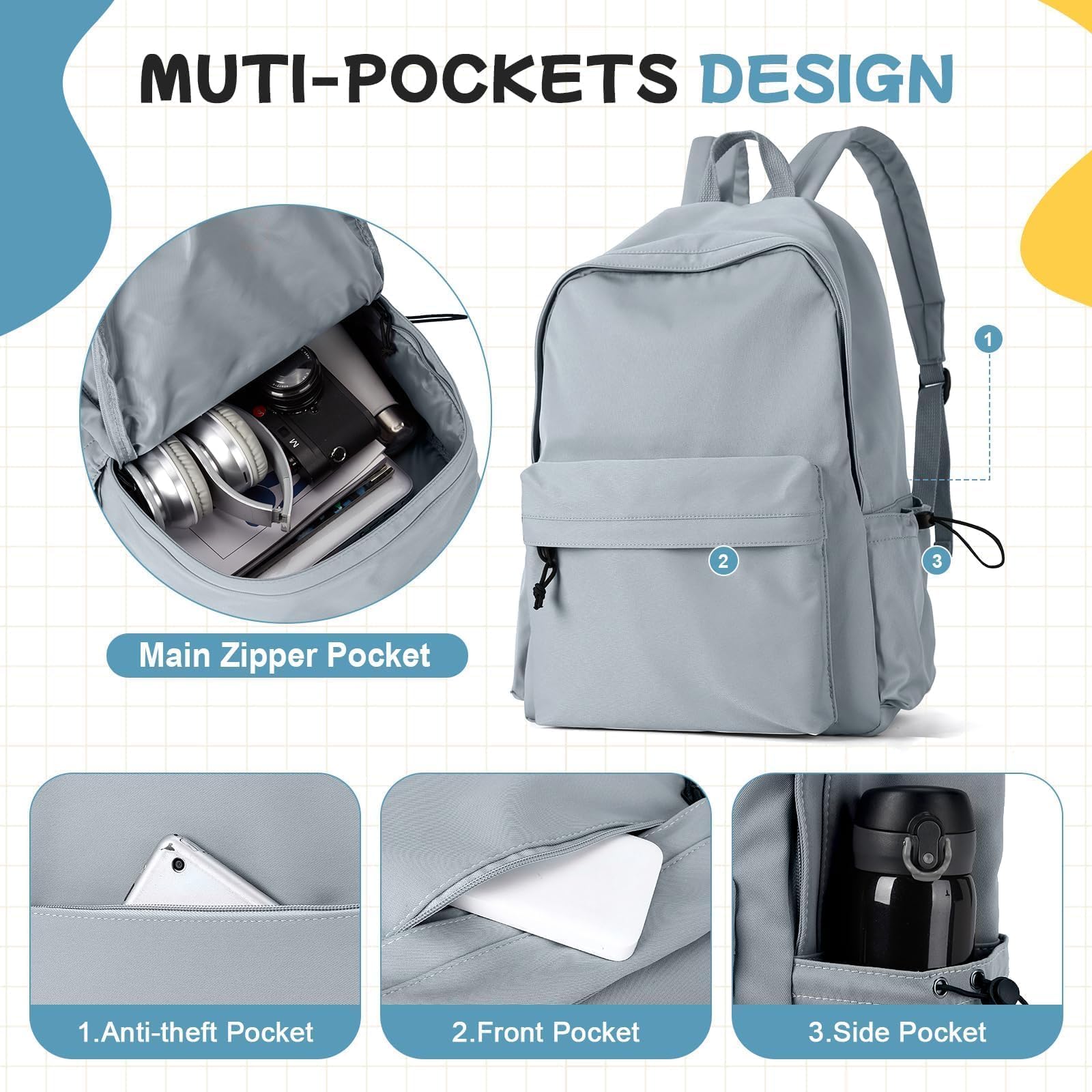 HYC00 Zaino Scuola Superiore Ragazza,Zaino da Scuola Media Ragazzo Zaino Università Leggero Resistente all'acqua College Casual Daypacks, Zaino PC 14 Pollici Zaini Scuola Cartella Adolescente