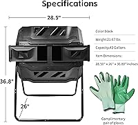 Vista 2 de MaxWorks 50891 - Contenedor de compostaje de doble cámara, 42 galones, incluye guantes