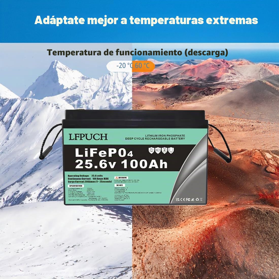 Batería LiFePO4 de 24V 100Ah, batería de fosfato de hierro y litio en lugar de batería AGM batería de ciclo profundo, para vehículos recreativos, botes, sistemas solares, campamentos, etc.