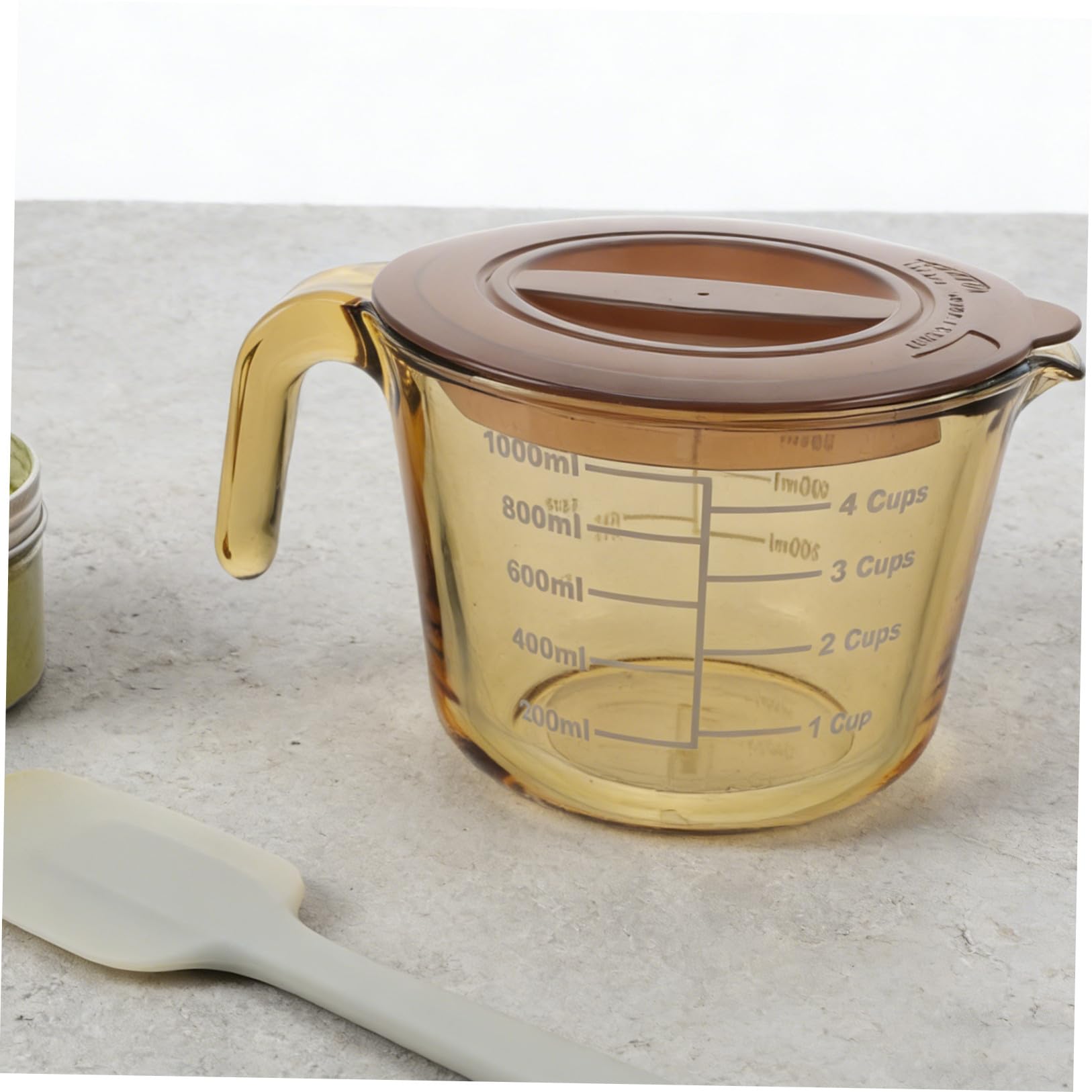 Vaso Medidor de Vidrio de 1000ml con Tapa y Boquilla