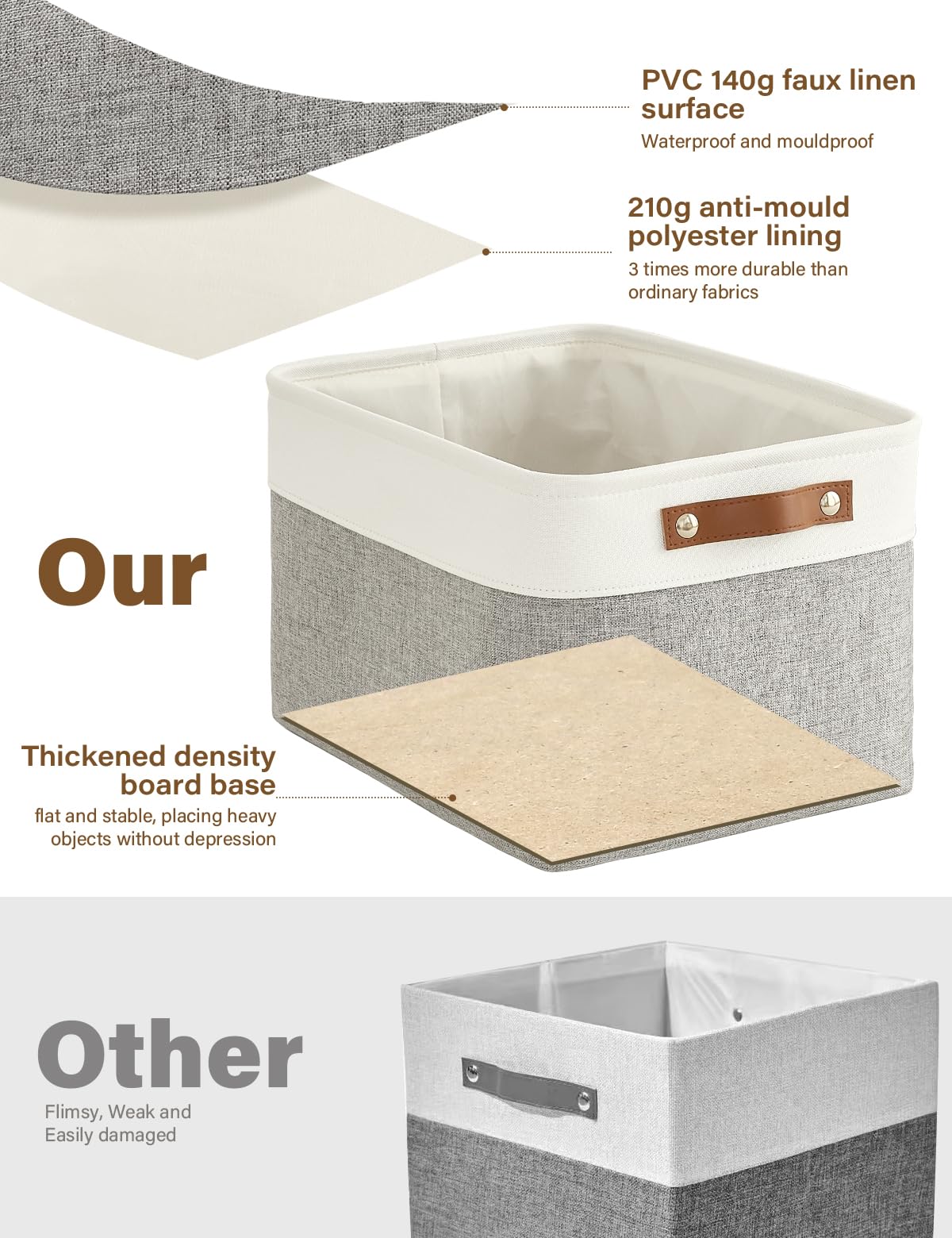 Bagnizer Foldable Storage Baskets for Shelves Closet 2PCS Fabric Small Organizer Box Bins with Handles Waterproof Canvas Box for Clothes Pet Toys - Image 2