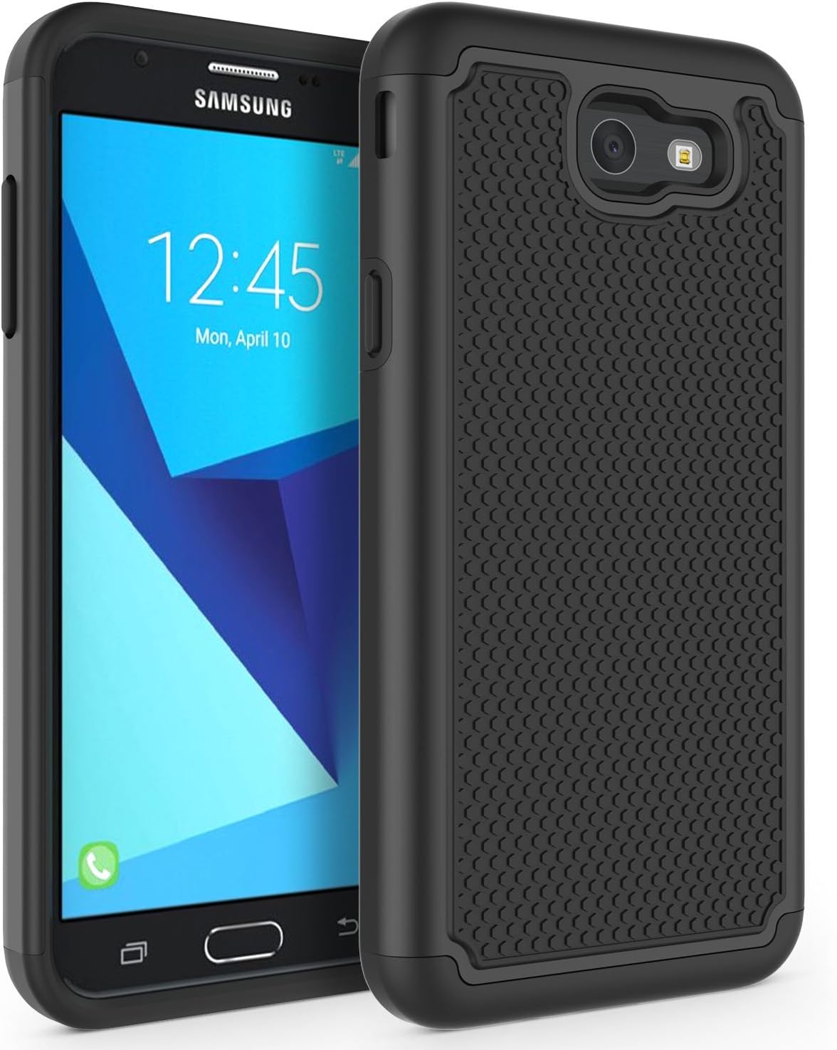 Shockproof Phone Case Cover for Samsung Galaxy J7 V 2017 (1st Gen) / Galaxy J7 2017 / Prime/Perx/Sky Pro/Halo [Black]