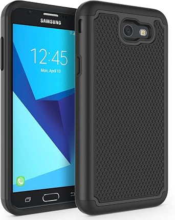 Shockproof Phone Case Cover for Samsung Galaxy J7 V 2017 1st Gen / Galaxy J7 2017 / Prime/Perx/Sky Pro/Halo [Black]