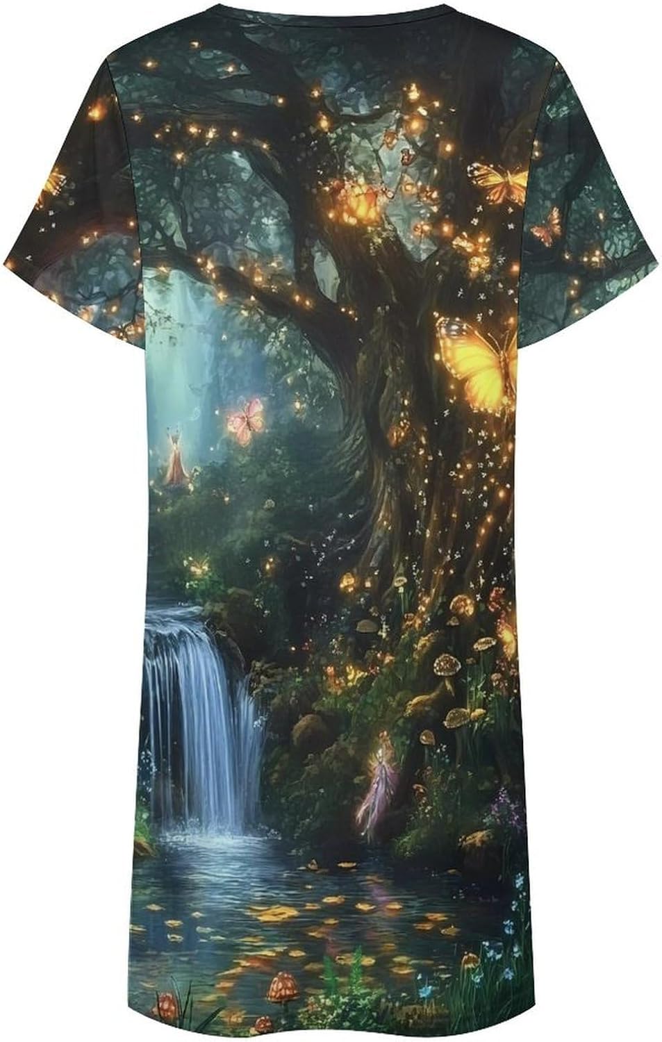 Forests Fairy Magical Tree Womens Nightgown Short Sleeve Sleepshirts Loungewear
