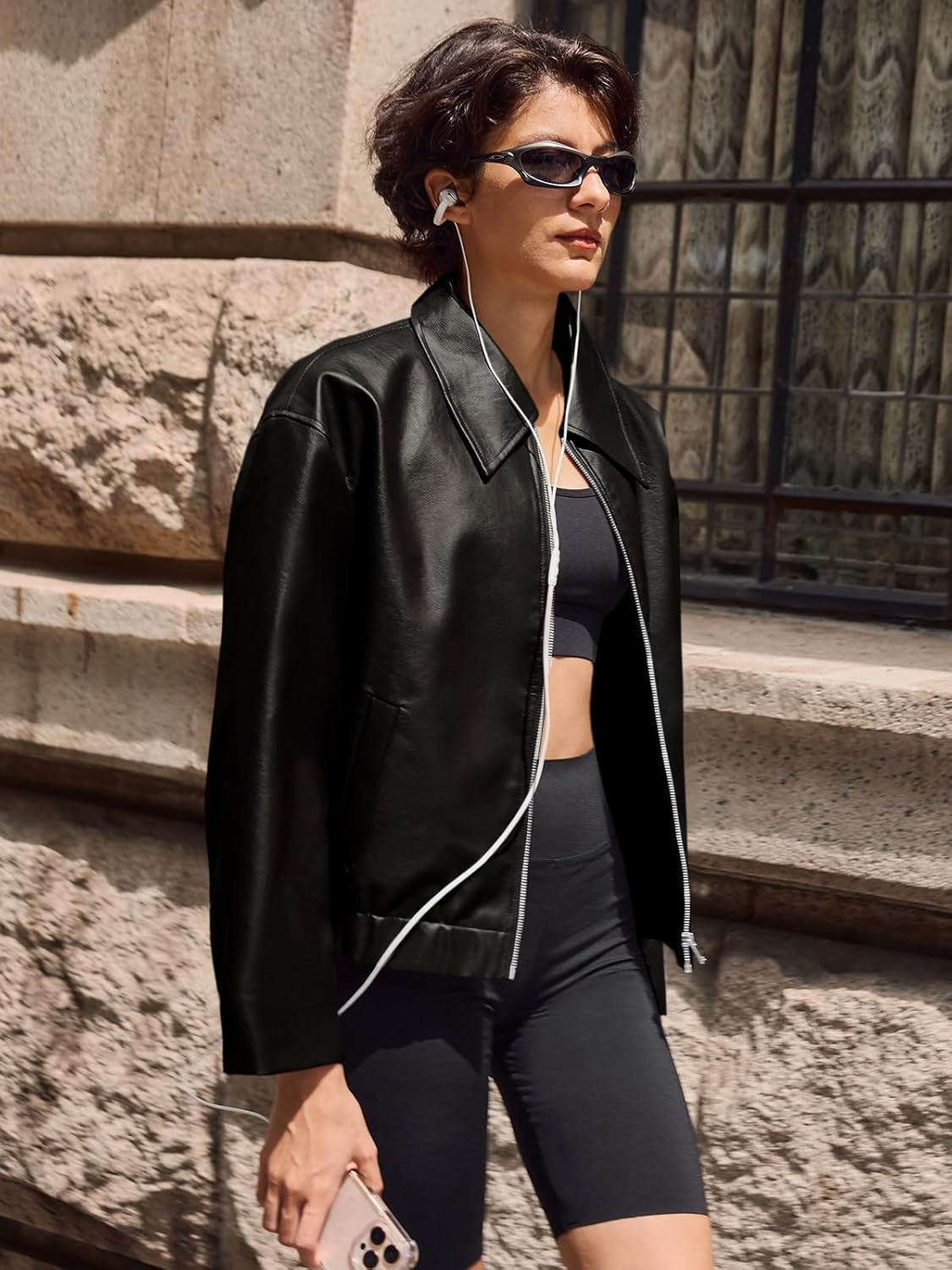 Cicy Bell Womens Faux Leather Bomber Jackets Cropped Motorcycle Casual Coats Fall Trendy Zip Up Outerwear - Image 3