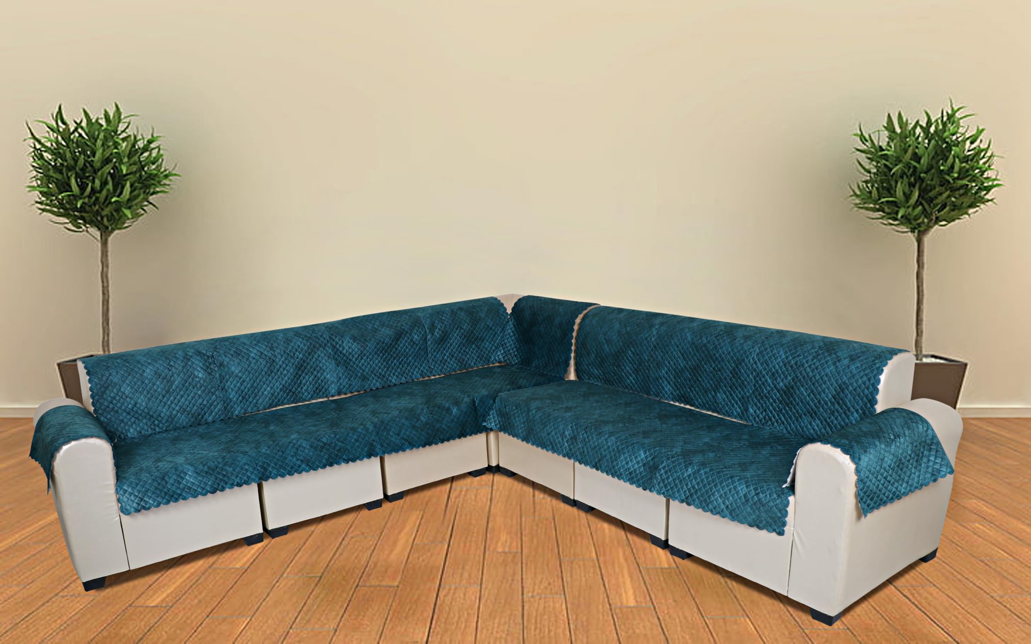 GOLDENIZ l Shape Sofa Cover 7 Seater | Velvet Quilted Anti-Slip Sofa Cover Protector Covers | Sofa Cover for Living Room | Sofa Slipcovers | 4+3 (L-Shape) Quilted Luxe (Ocean Teal)-image-2