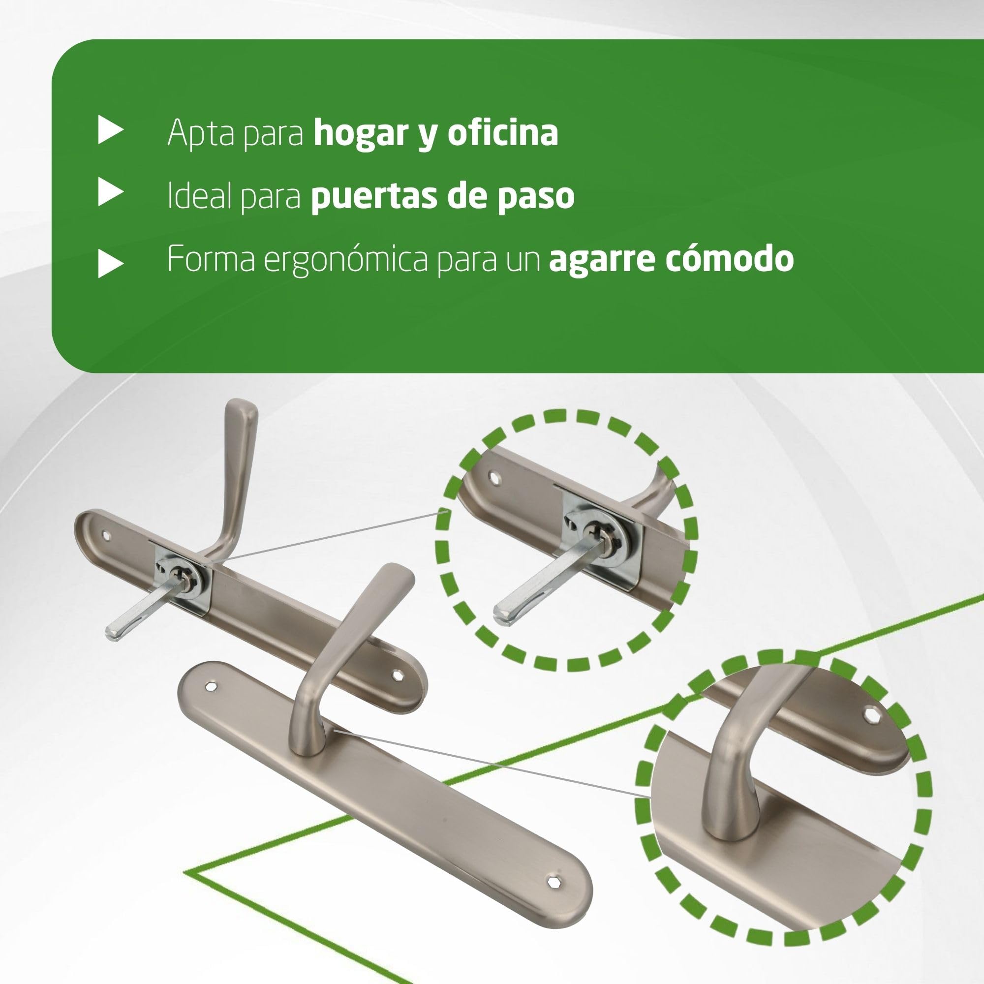 Amig - Juego de Manillas de Placa de Latón, Modelo 252P, Medida: 250 X 40 mm, Cuadradillo de 8 mm, Incluye tornillería, Acabado: Cromado mate