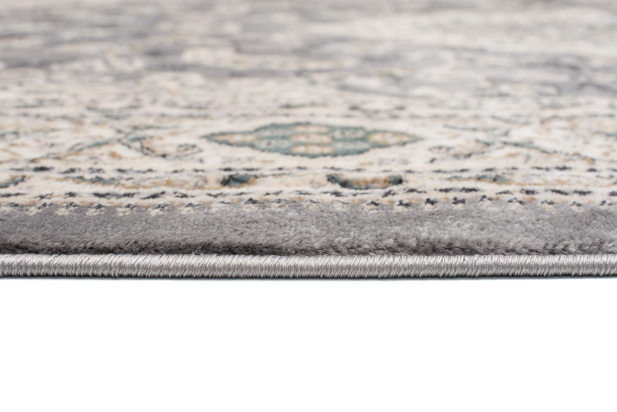 TAPISO Dubai Teppich Kurzflor Klassisch Orientalisch Creme Grau Floral Ornament Bordüre Design Wohnzimmer Schlafzimmer Meliert ÖKO-TEX 80 x 150 cm