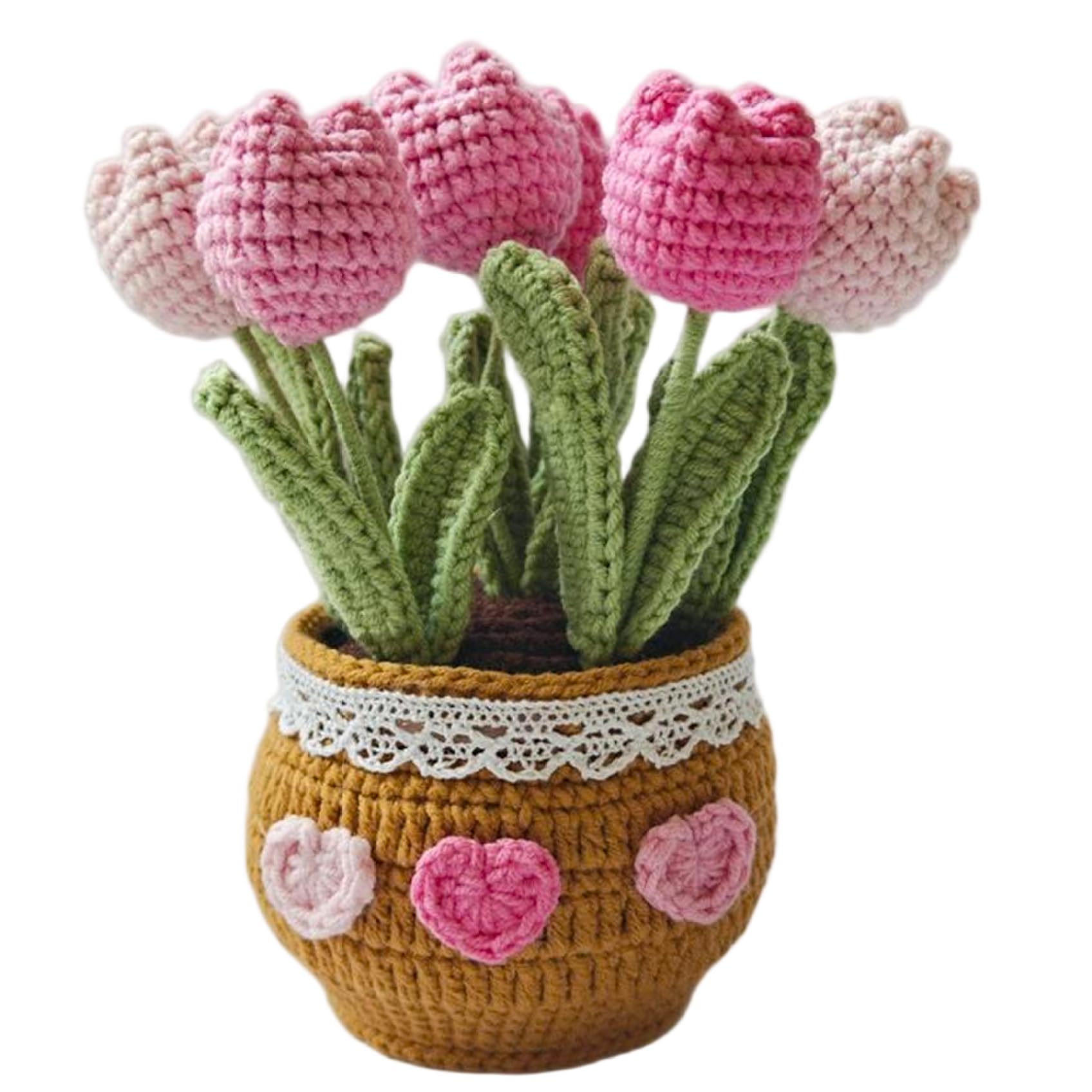Tulipes au crochet en pot de 6 têtes fleurs artificielles déco