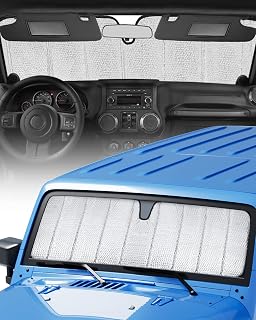 Upgraded Windshield Sunshade Compatible with Wrangler JK TJ, Foldable Sun Visor Windshield Sun Shade Blocks UV Rays, Window Sun Shade Shield Protector Compatible with Wrangler 1997-2018