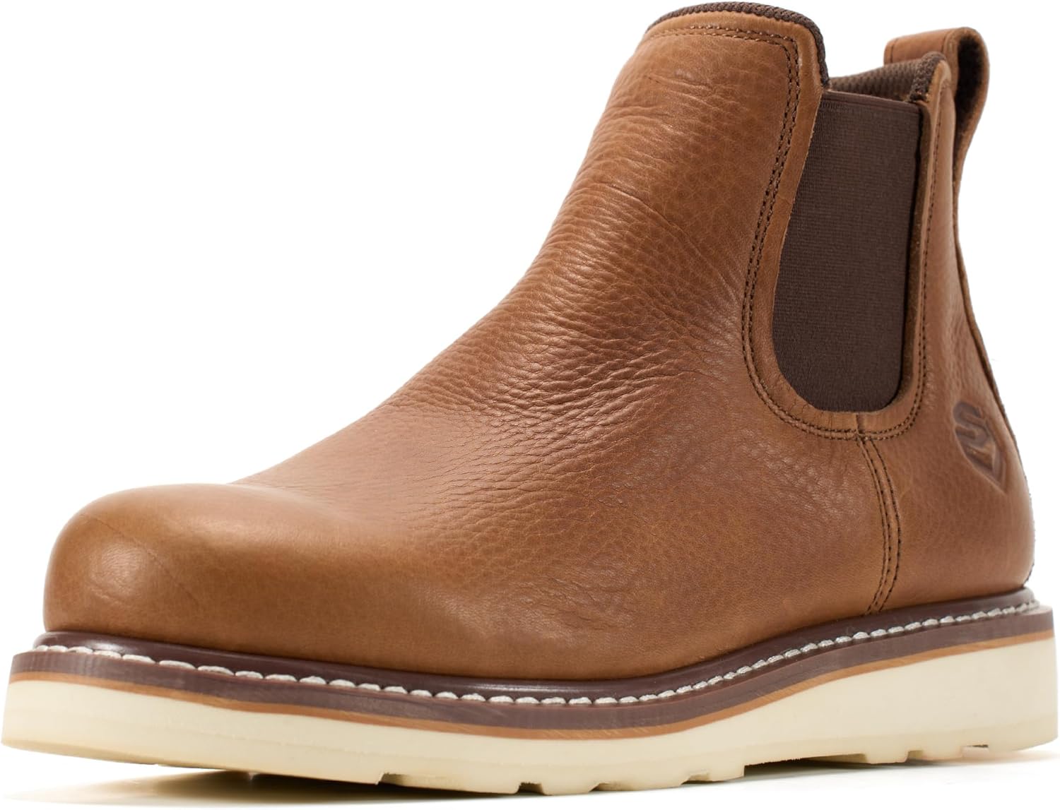 SUREWAY Men's Slip On Chlesea Work Boots for Men - Soft Toe,Lightweight Comfortable,Full Grain Leather,Slip-resistant Wedge Sole