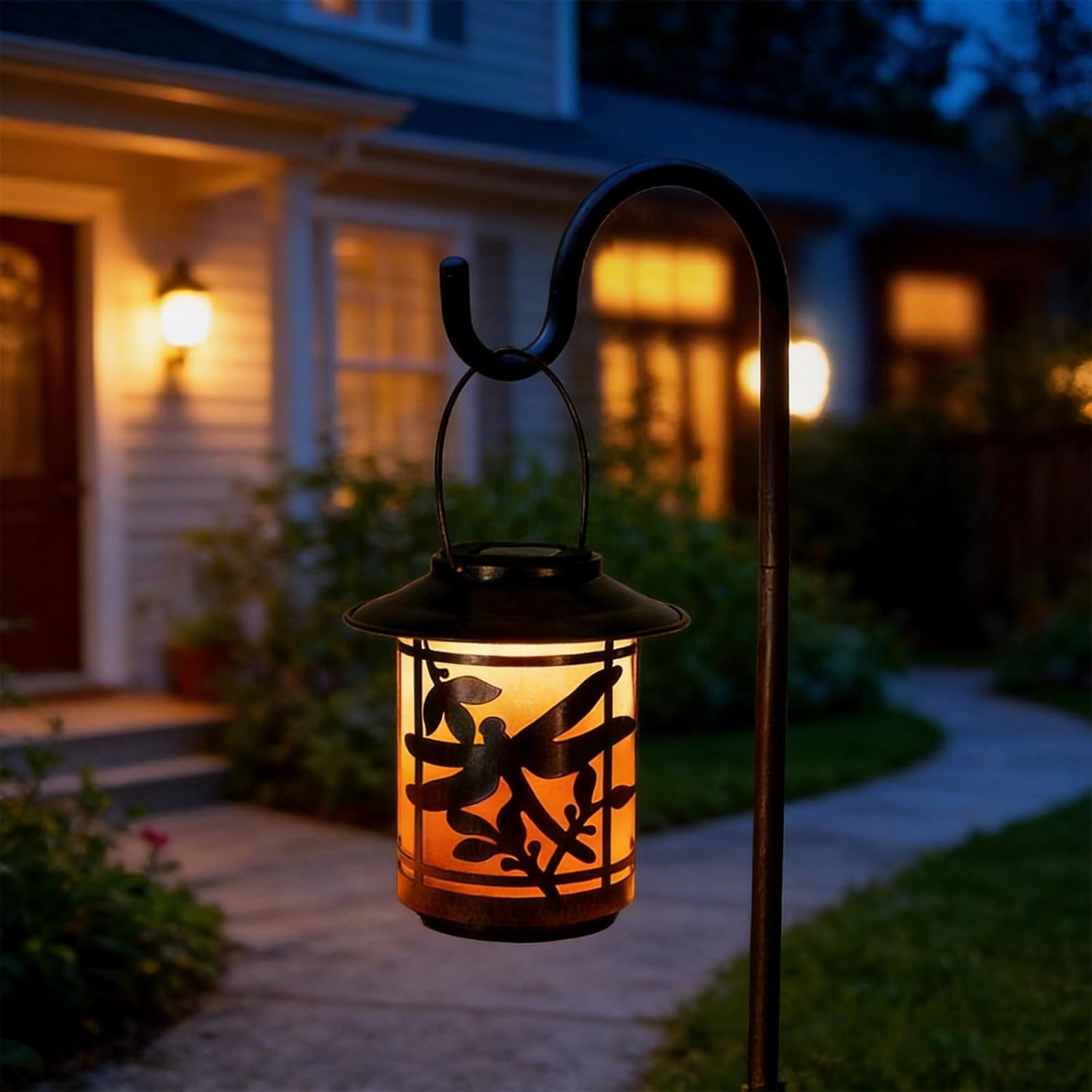 pearlstar Outdoor Solar Lanterns Waterproof Dragonfly Gifts for Mom Women Metal Solar Lantern for Garden Patio Courtyard Tabletop Outdoor Decor (1 Pack)