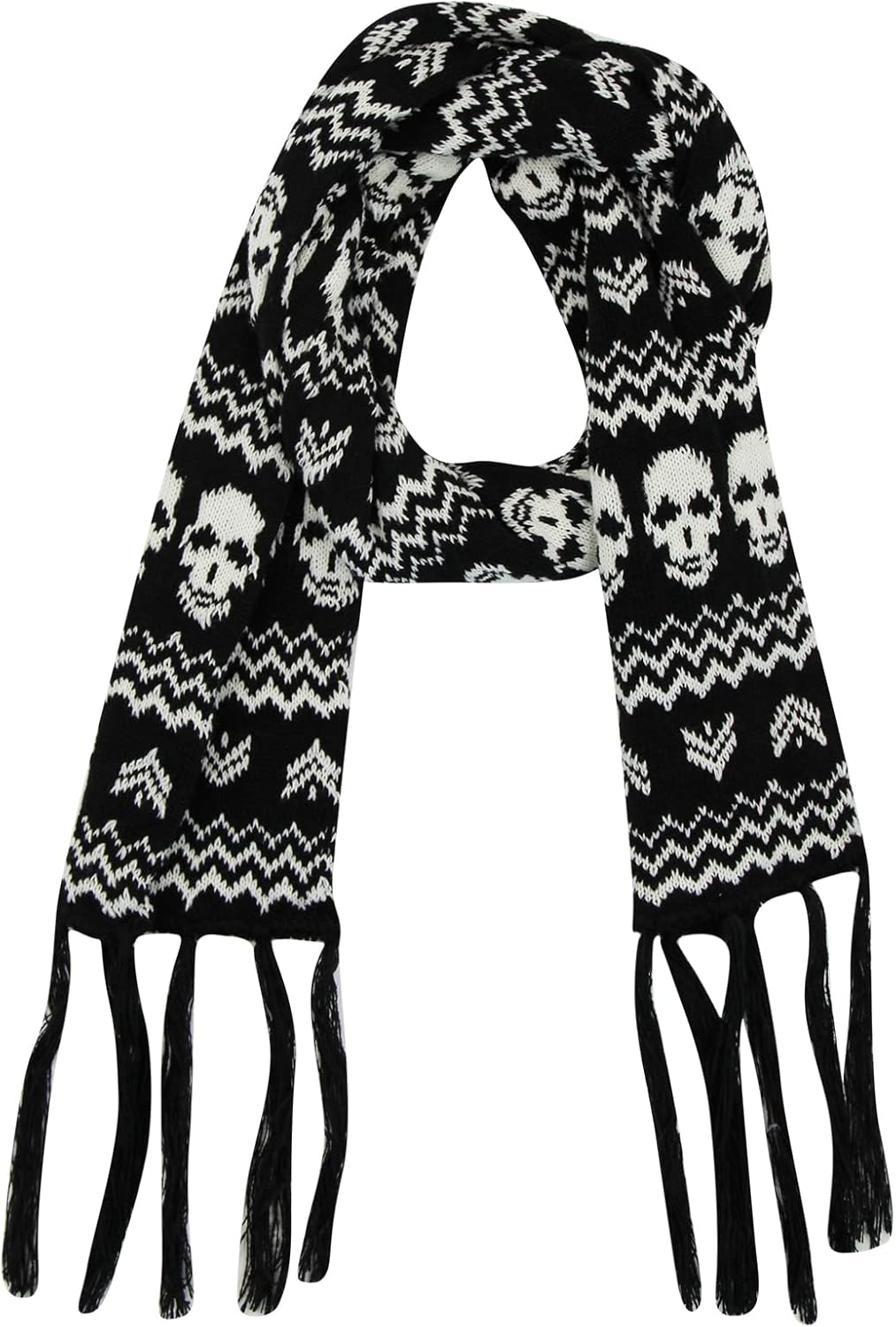 ANKOMINA Winter Warm Knitted Scarf Skull Skeleton Print Shawl Wraps Neck Warmer Tassel Fringe Scarf for Women Men Kids