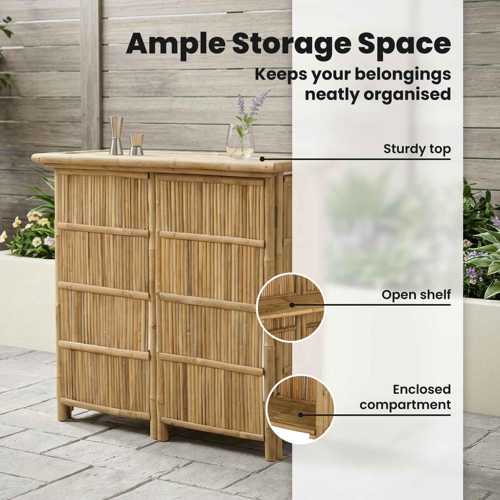 vidaXL Outdoor Bartisch Natur 115 x 55 x 105 cm Bambus, Stylischer Bar-Tisch, robust für Sommerpartys, Gartenfest, umweltfreundliches Design, minimalistisch und chic