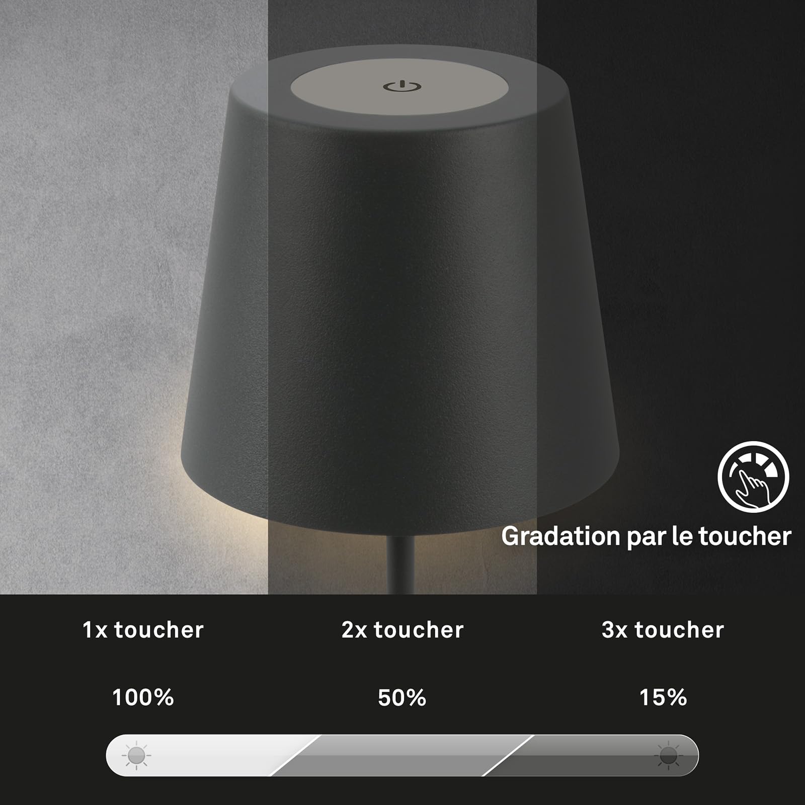 BRILONER - Lampe De Table LED Sans Fil, Tactile, à Intensité