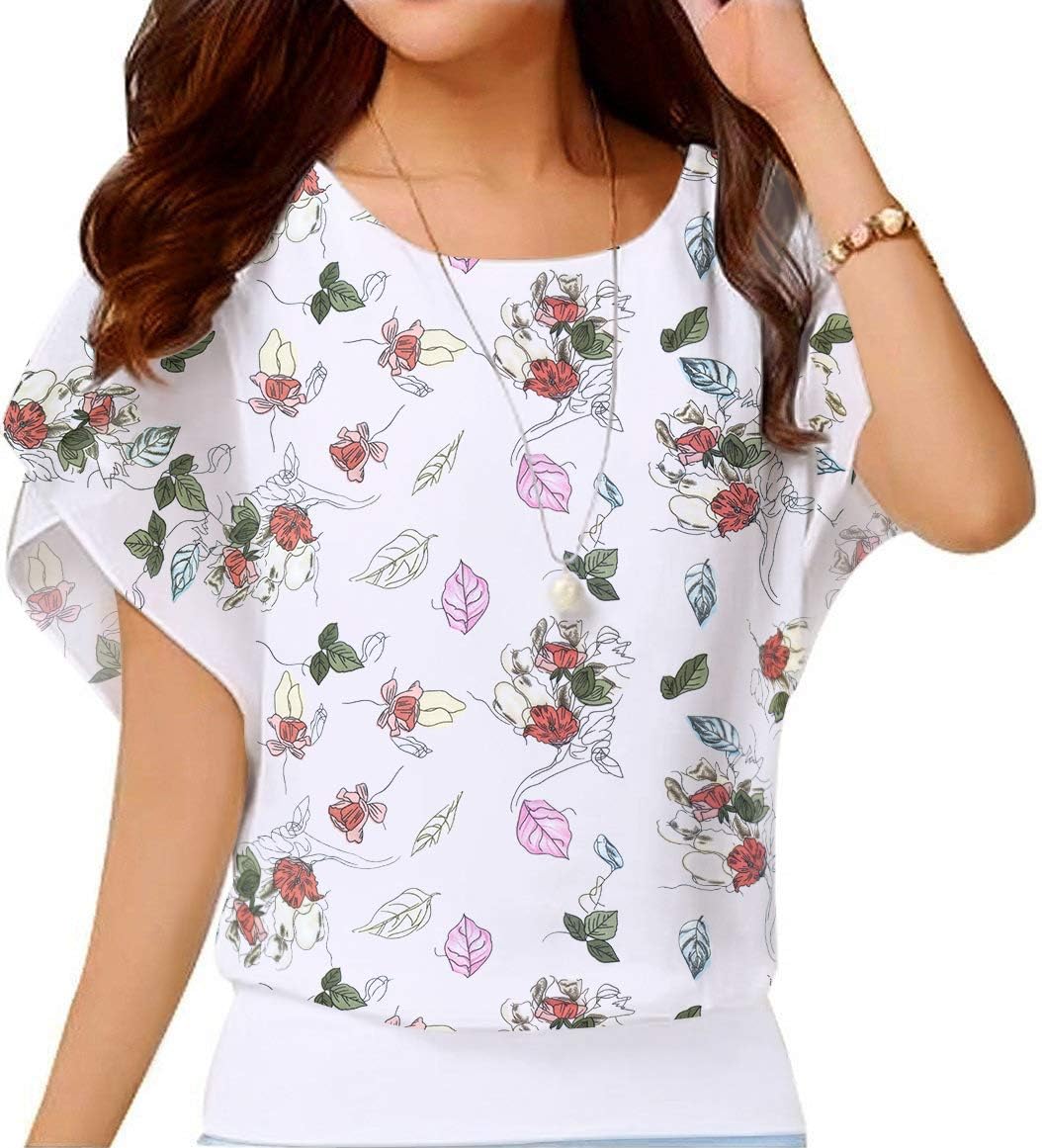VIISHOWWomen's Loose Casual Short Sleeve Chiffon Top T-Shirt Blouse