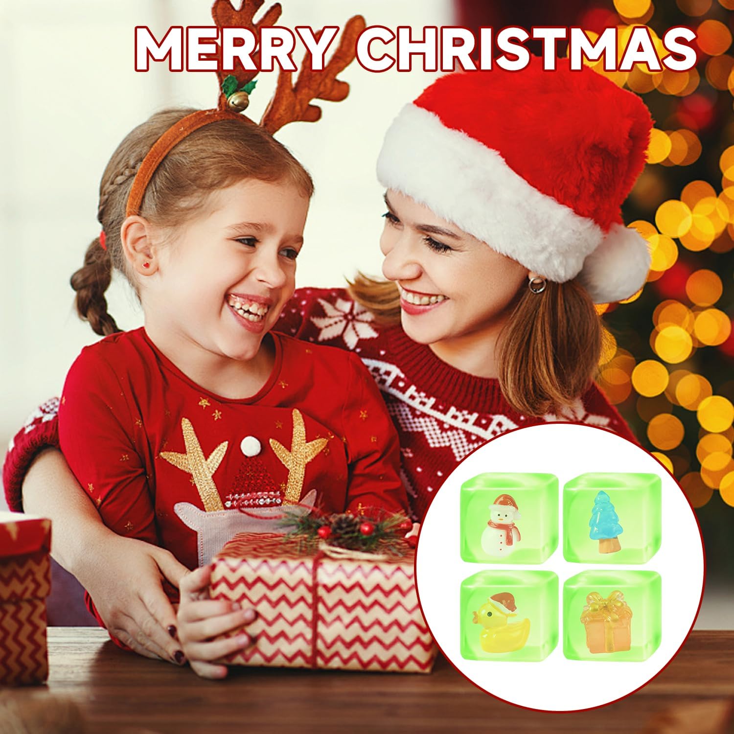 4 Pack Squishy Stress Cube Fidget Toys for Adults, Glow in The Dark Sensory Toys with Autism Stress Balls Squeeze Toys, Squishy Cube with Santa Claus, Christmas Tree, Gift Box, Duck (Green) - Image 6