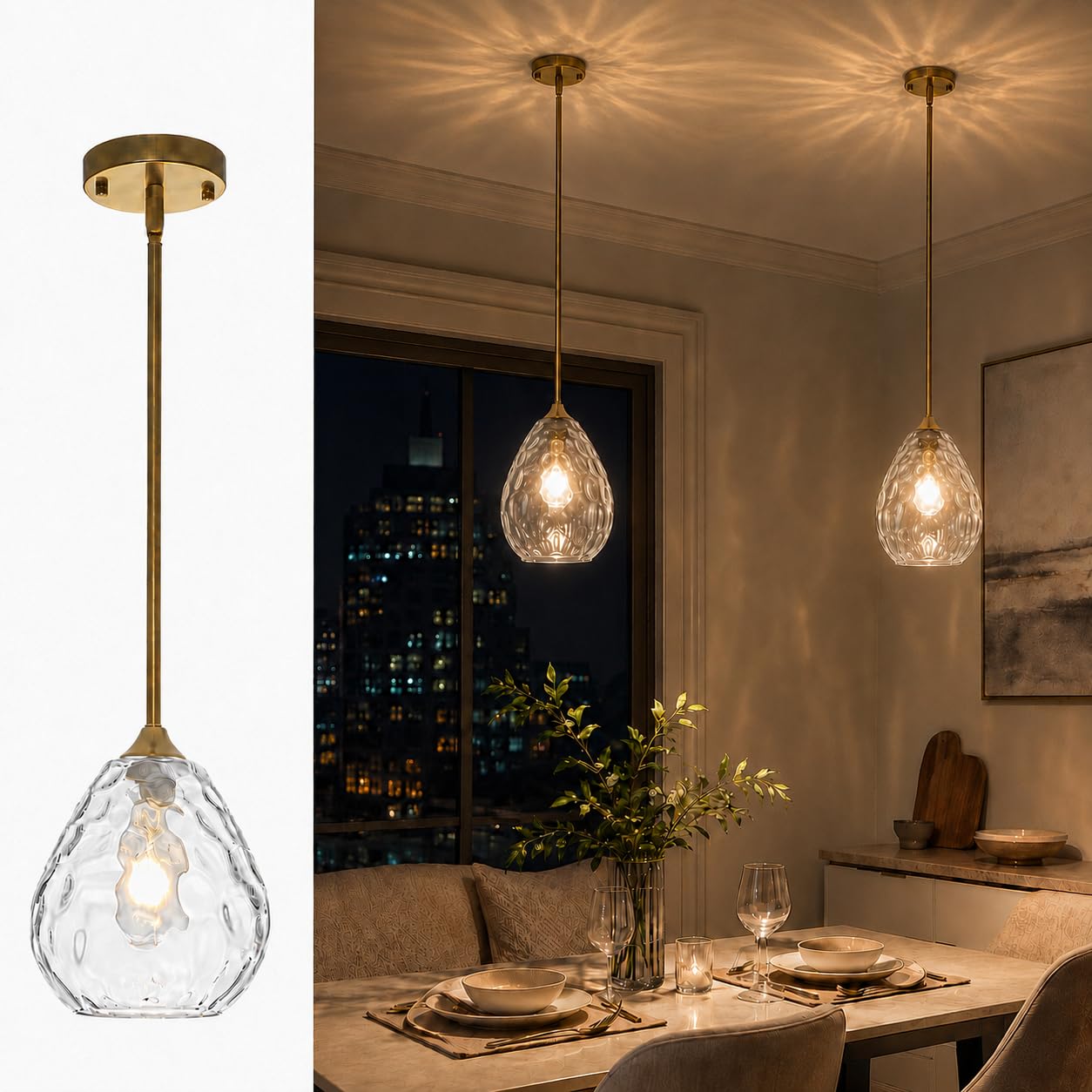 Oświetlenie wyspowe 19,8 cm do kuchni, szklana lampa wisząca na wyspę kuchenną, złote ręcznie dmuchane lampy wiszące o regulowanej wysokości, idealna na wyspę kuchenną, do jadalni, sypialni, wejścia